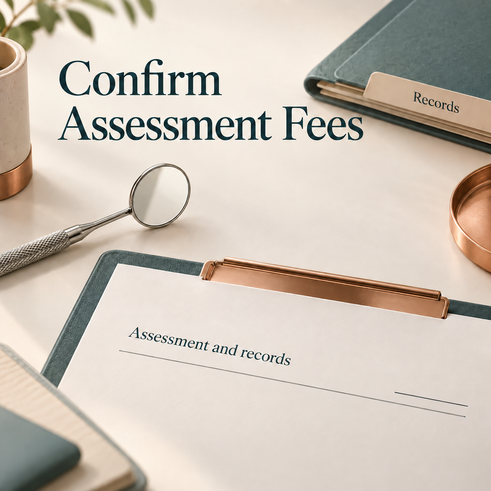 Examination and record charges require confirmation. Educational illustration.