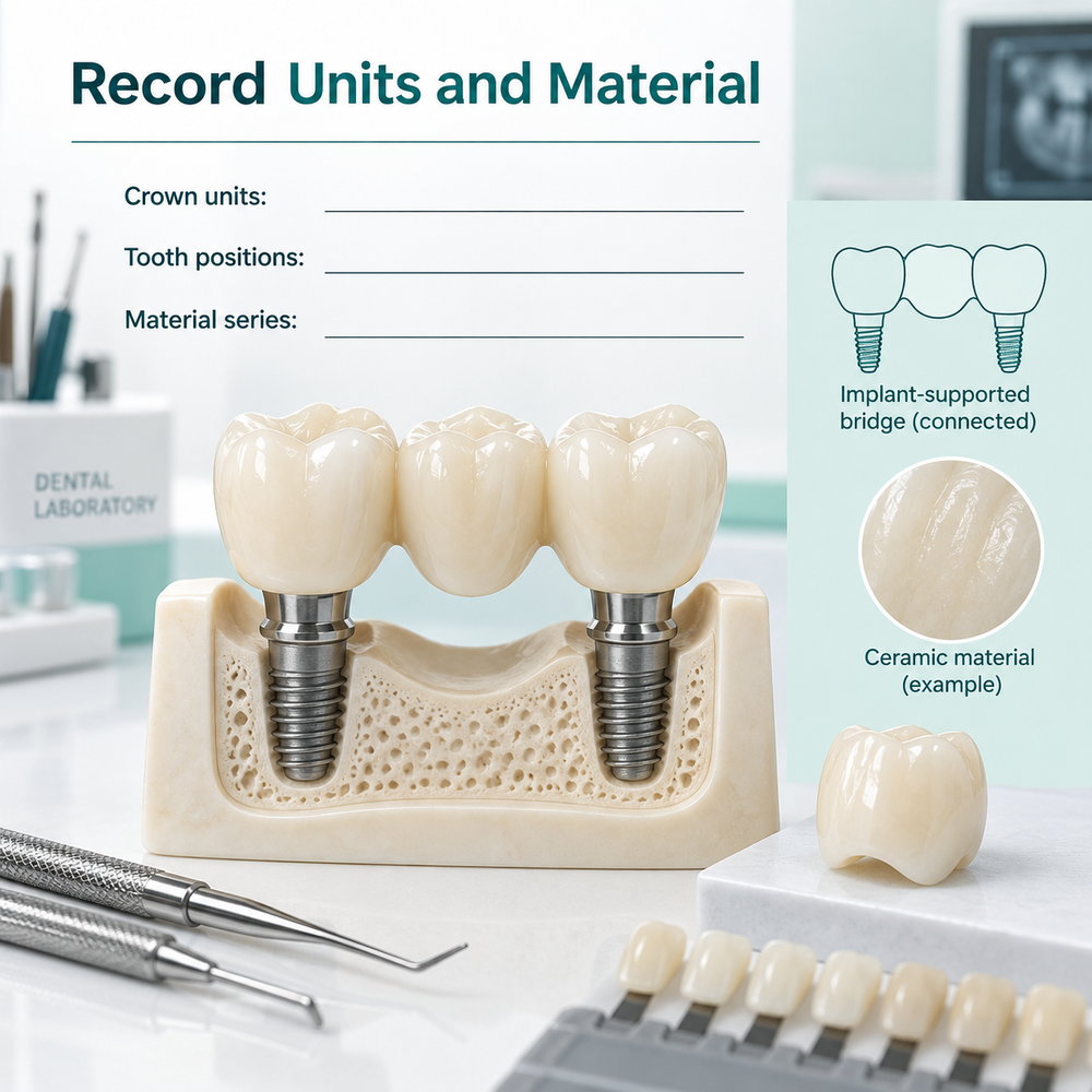 Crown units and the exact material are specified in writing. Educational illustration.