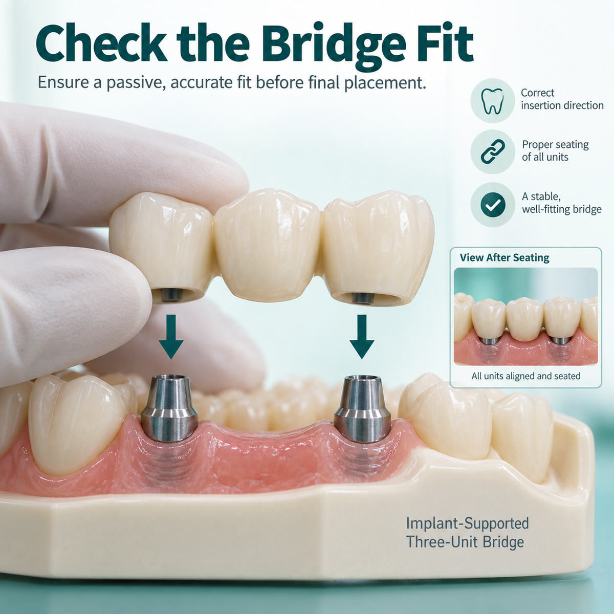The connected bridge is tried onto its supports. Educational illustration.