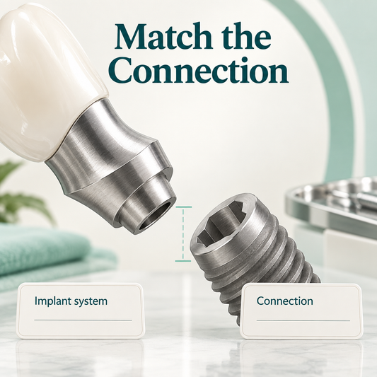 The abutment connection must match the implant system. Educational illustration.