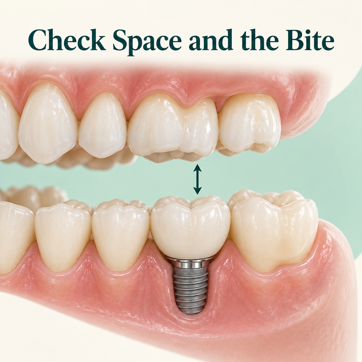 Space and opposing teeth inform the crown design. Educational illustration.