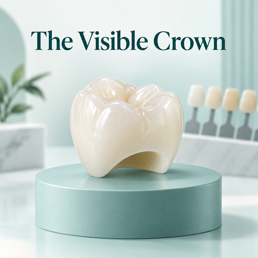 The visible crown is a separate restoration above the implant. Educational illustration.