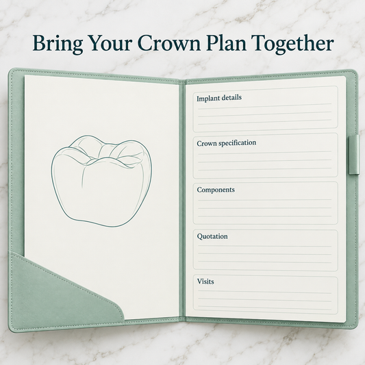 The complete plan brings the crown, component details, quotation and visits together. Educational illustration.