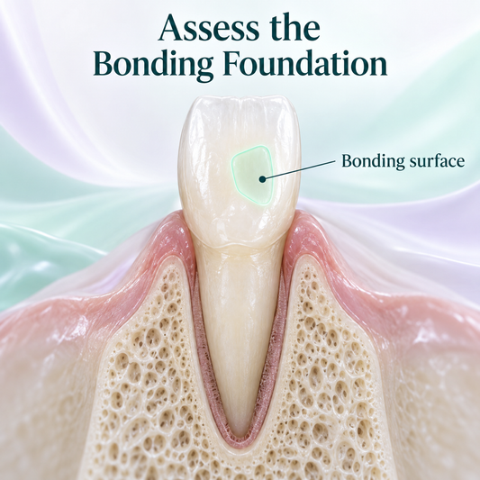 The remaining enamel and tooth structure form the bonding foundation. Educational illustration.