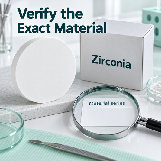 The exact Sirona zirconia material series must be confirmed. Educational illustration.