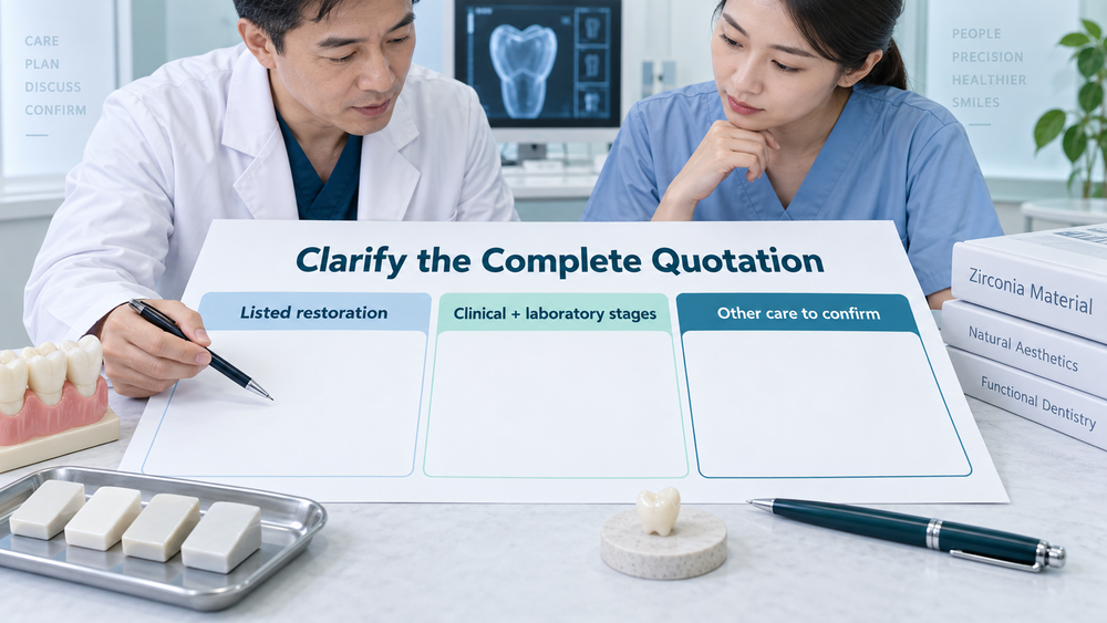 The item price and complete clinical and laboratory quotation must be distinguished. Educational illustration.