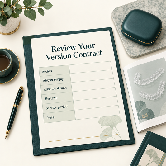 The version contract records supply, refinements and service limits. Educational illustration.