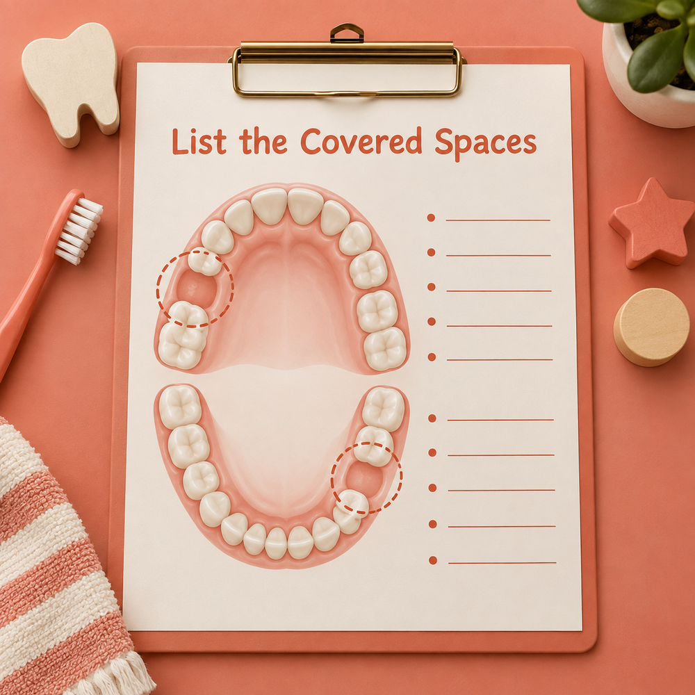 Each space included in the set is recorded. Educational illustration.