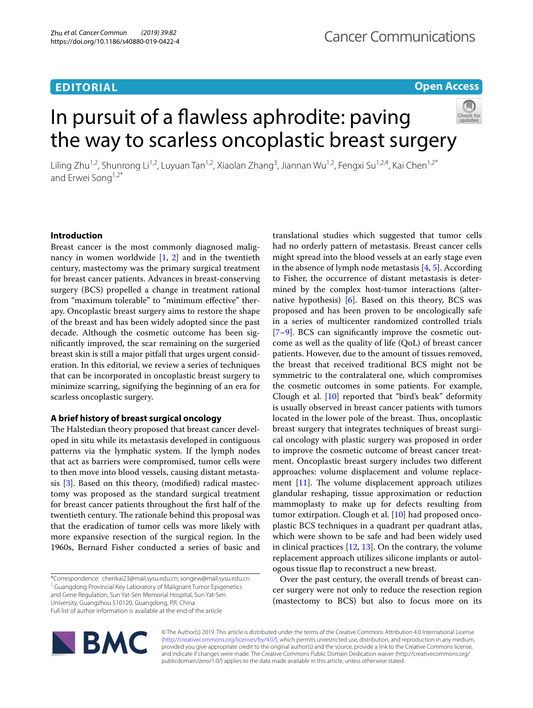 First page of the 2019 oncoplastic surgery editorial co-authored by Fengxi Su