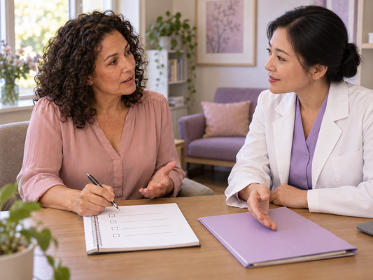 Chinese clinician discussing a patient's questions about breast surgery