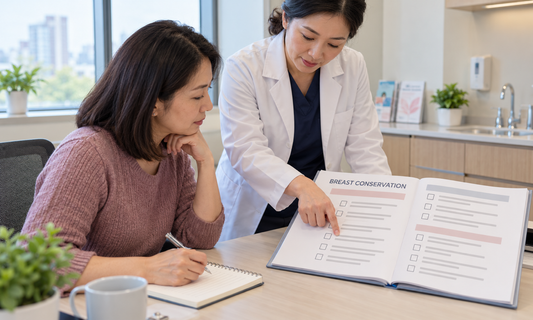 AI-generated illustrative scene: Patients Considering Breast Conservation. Not an actual patient or hospital photograph.