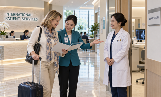 AI-generated illustrative scene: International Patients. Not an actual patient or hospital photograph.