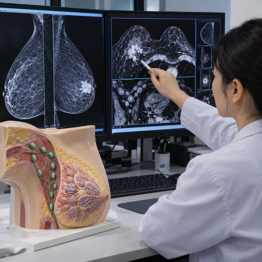 AI-generated illustrative photograph: Locally Advanced Breast Cancer. Illustrative scene, not a real patient or clinical result.