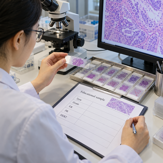 AI-generated illustrative photograph: 01. Diagnosis & Pathology Review. Illustrative scene, not a real patient or clinical result.
