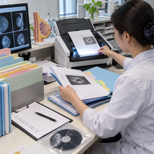 AI-generated illustrative photograph: Medical Record Coordination. Illustrative scene, not a real patient or clinical result.