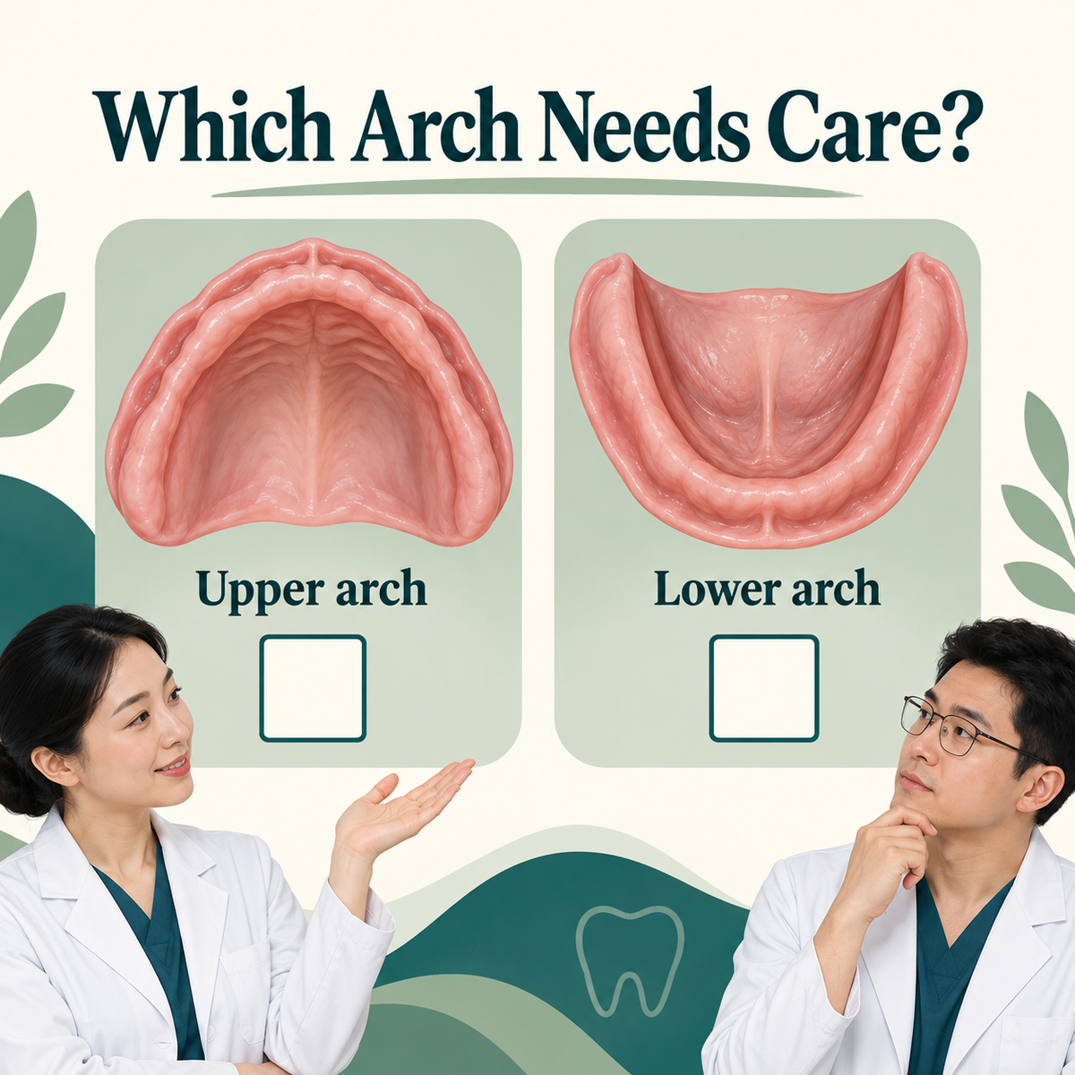 The toothless arch is identified before planning. Educational illustration.