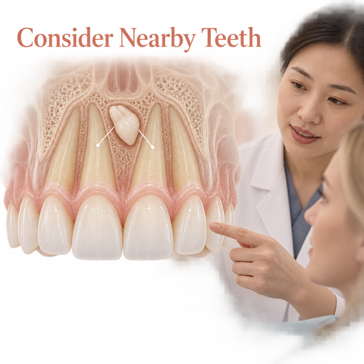 Consider Nearby Teeth. Educational illustration.