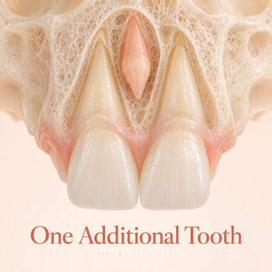 One Additional Tooth. Educational illustration.