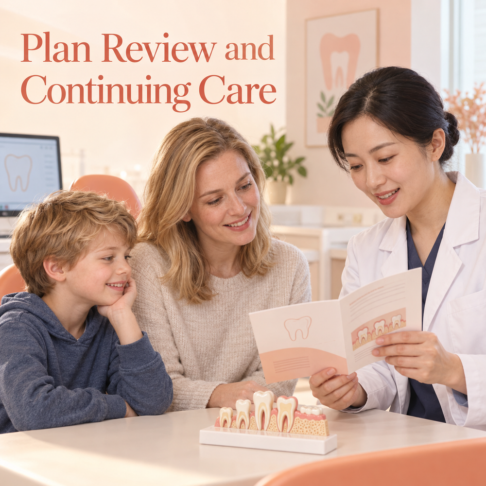 Plan Review and Continuing Care. Educational illustration.
