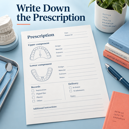 An appliance prescription specifies both components and fabrication. Educational illustration.