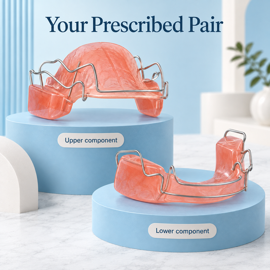 Upper and lower removable components form the prescribed pair. Educational illustration.