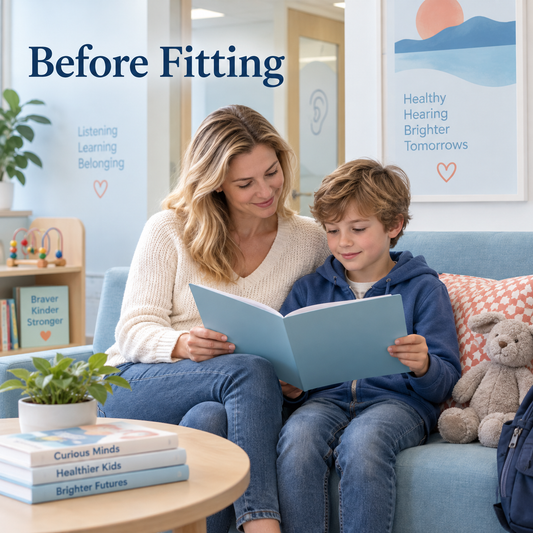 The family prepares questions before fitting. Educational illustration.