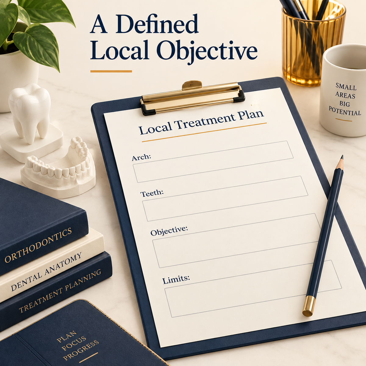 The plan defines a local treatment objective. Educational illustration.