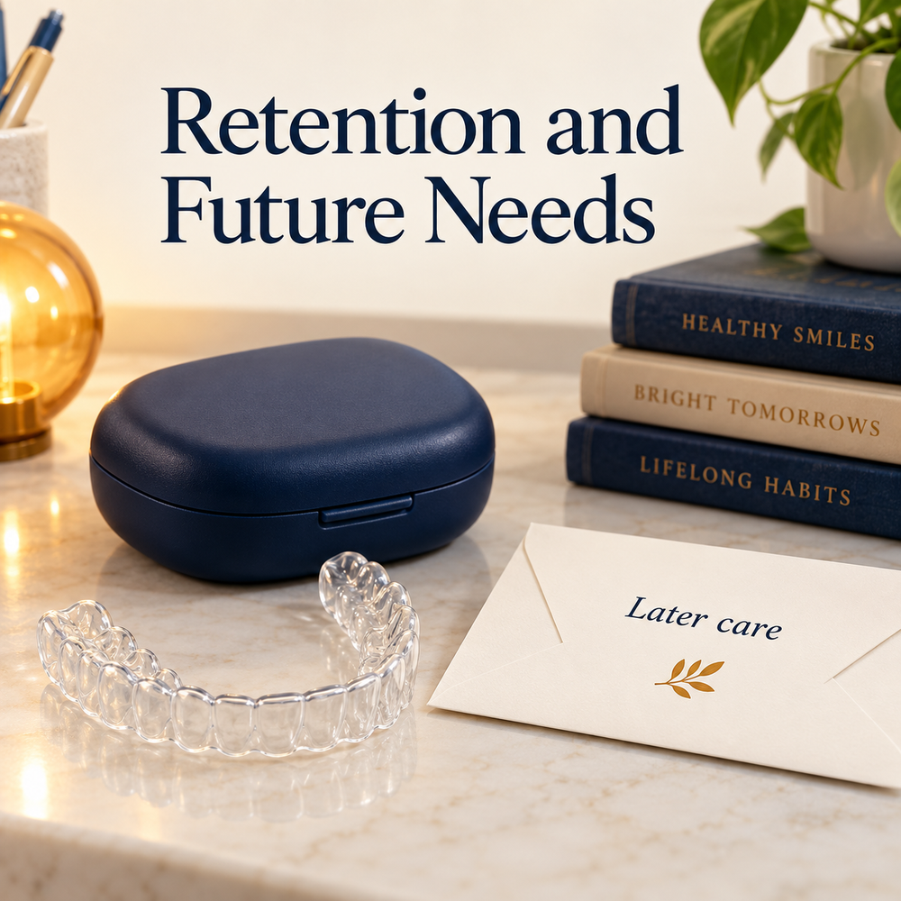 Retention and later treatment are discussed separately. Educational illustration.