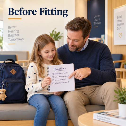 The family prepares before fitting. Educational illustration.