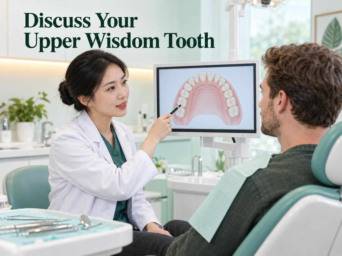 Discuss Your Upper Wisdom Tooth. Educational illustration.