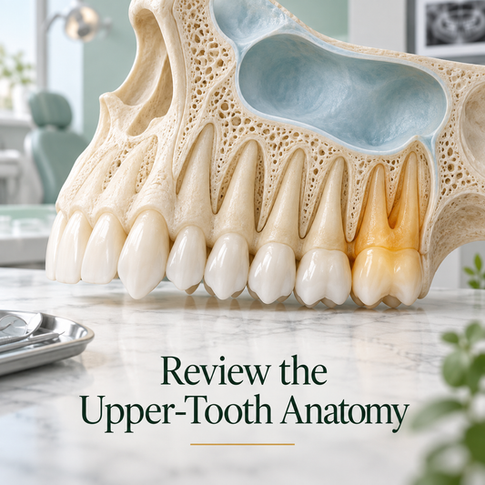 Review the Upper-Tooth Anatomy. Educational illustration.