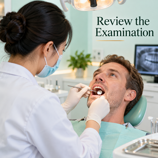 Review the Examination. Educational illustration.