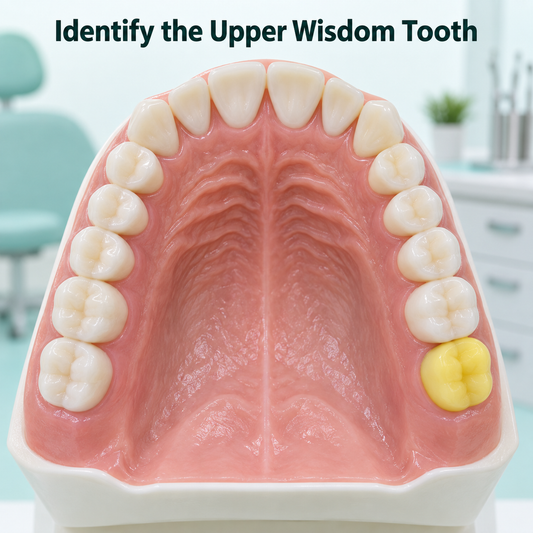 Identify the Upper Wisdom Tooth. Educational illustration.