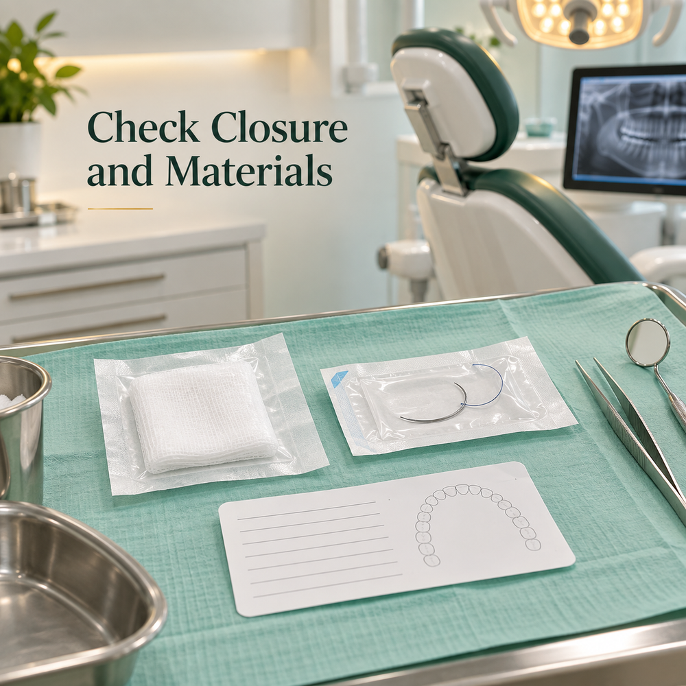 Check Closure and Materials. Educational illustration.