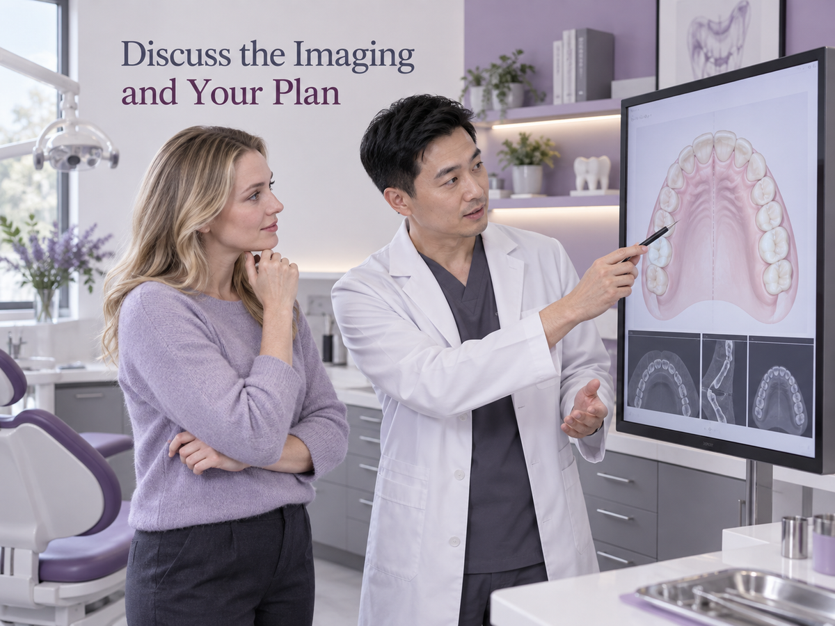 Discuss the Imaging and Your Plan. Educational illustration.