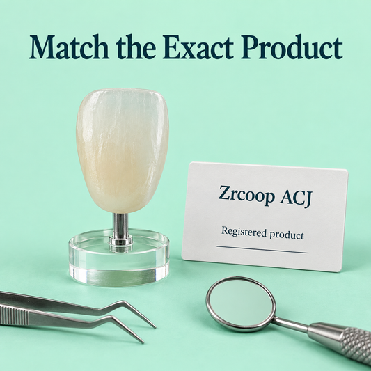 Registered-product identity form next to an unbranded veneer sample. Educational illustration.
