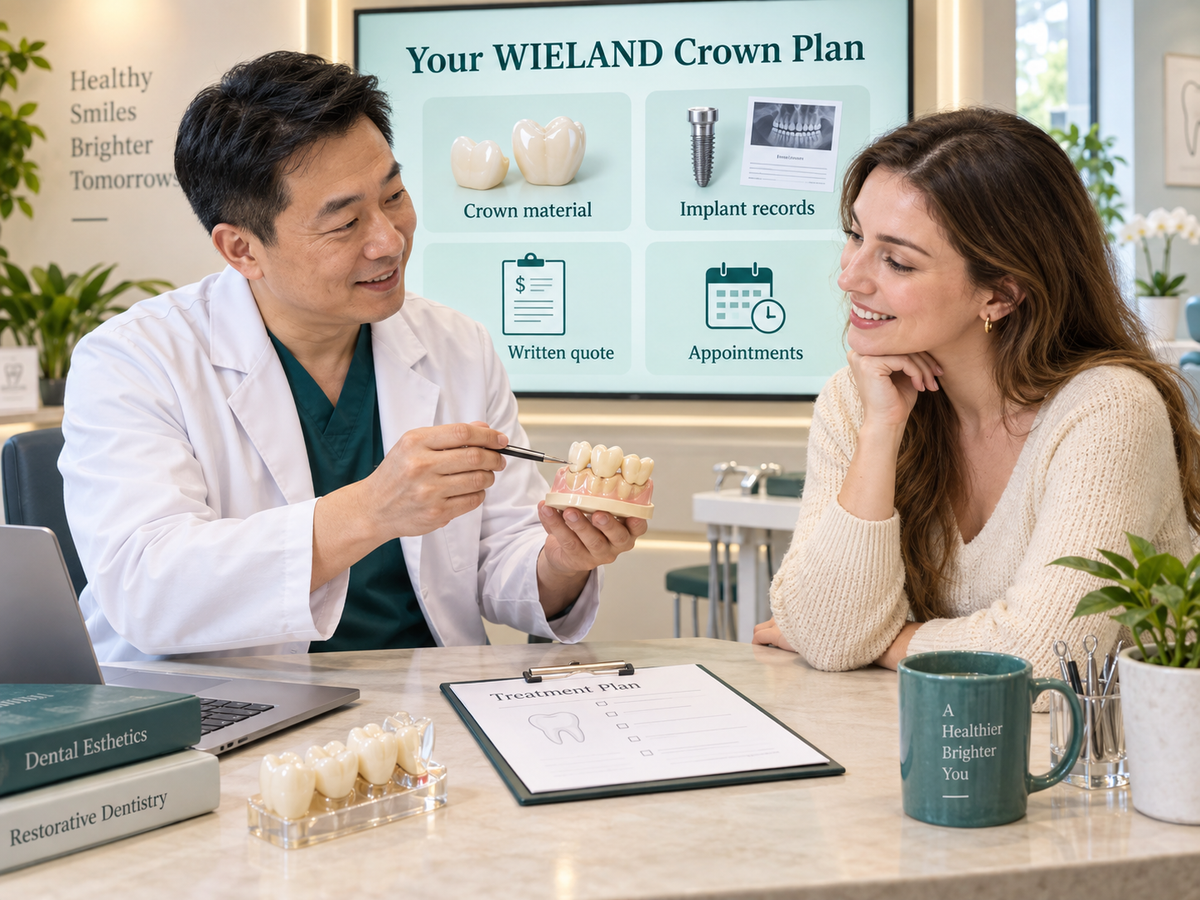 Discuss your WIELAND crown plan — educational illustration for a WIELAND implant crown restoration.