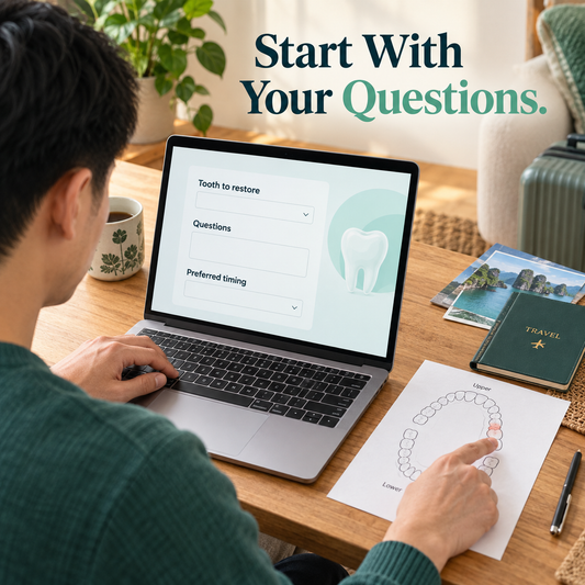 Share your restoration priorities — educational illustration for a WIELAND implant crown restoration.