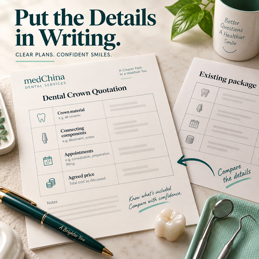 Confirm material and written quotation — educational illustration for a WIELAND implant crown restoration.