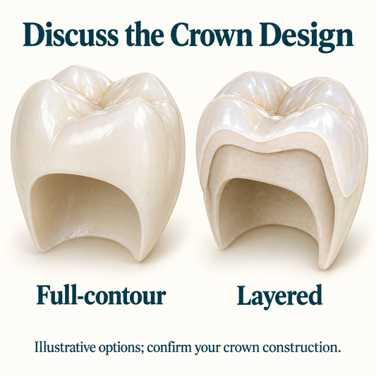 Discuss crown construction — educational illustration for a WIELAND implant crown restoration.