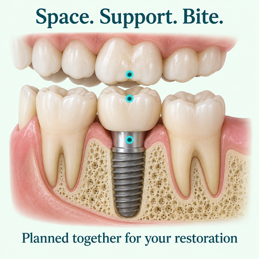 Space and support — educational illustration for a WIELAND implant crown restoration.