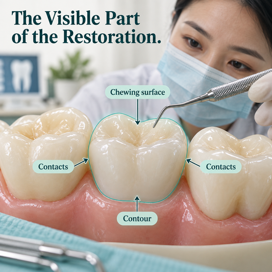 The visible tooth shape — educational illustration for a WIELAND implant crown restoration.