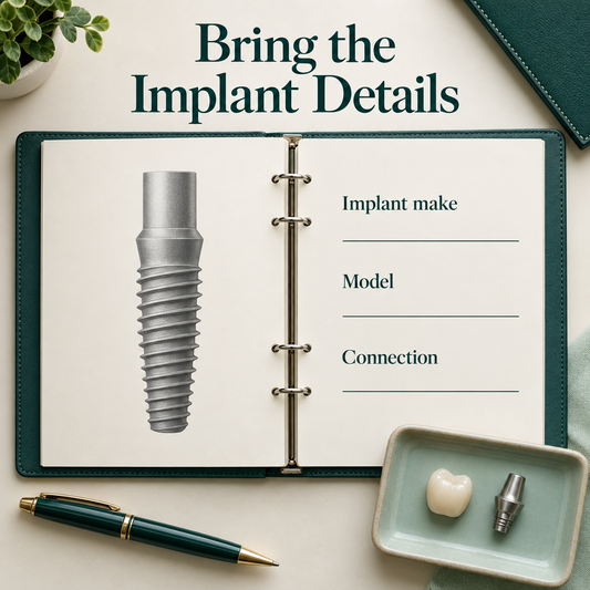 Implant records and connection — educational illustration for a WIELAND implant crown restoration.