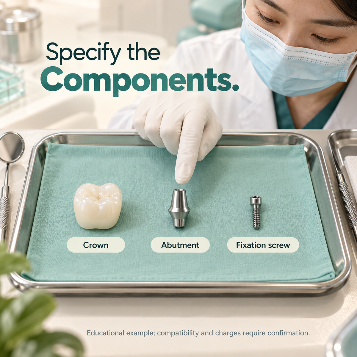Connecting components — educational illustration for a WIELAND implant crown restoration.