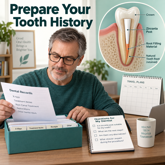 Patient prepares dental history and restoration questions. Educational illustration.